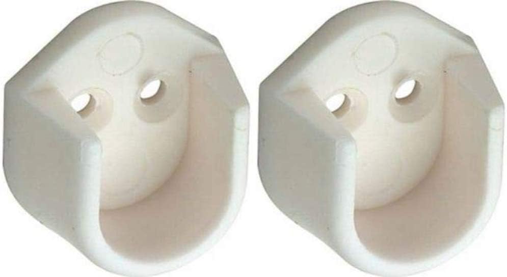 2 x White Rail End Supports Brackets for use with Oval Wardrobe Rail Poles 15mm