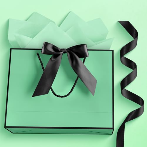 Image of JMANNI Gift Bags with Handles, 13 inch Medium Gift Bag for Presents, 1 Pcs Bags with 2 Tissue Paper and 1 Cards for Baby Shower Wedding Bridal Shower Mother's Day Birthday Party (Cyan-Black