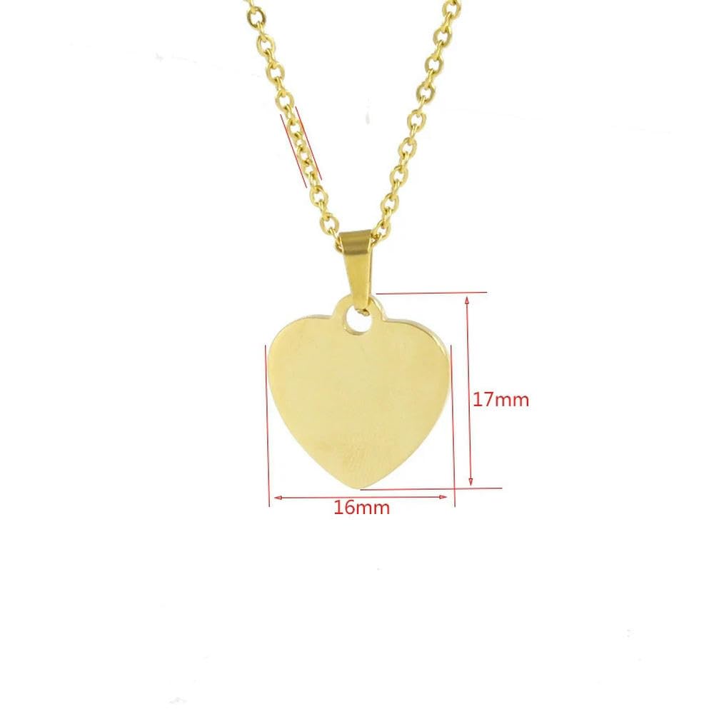 DYRBF - Collana con ciondolo a forma di cuore in acciaio inossidabile lucido a specchio, 16 x 17 mm, con catenina da 45/50/60 cm, confezione da 10 pezzi per incisione personalizzata