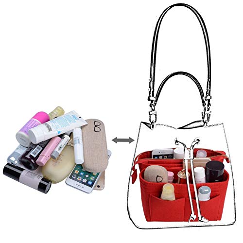 Purse Organizer,Bag Organizer,Insert purse organizer with 2 packs in one set fit LV NeoNoe Noé Series perfectly (Red)
