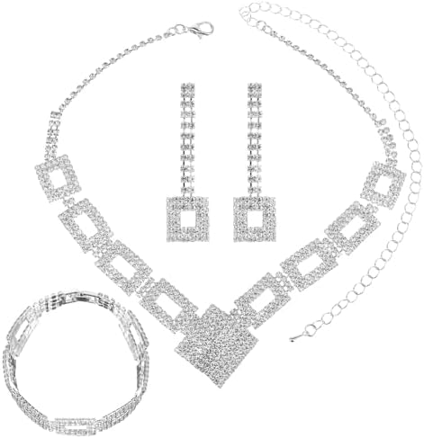 Silver Bridal Jewelry Sets Wedding Crystal Necklace Bracelet Earr...