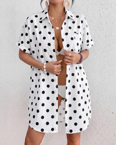 Image of Bsubseach Women Swimsuit Coverup Shirt Dress Button Down Bathing Suit Cover Up Beach Vacation Outfits
