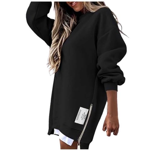 Sweatshirt long zippé femme fente latérale originale coupe pullover