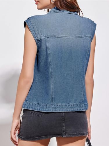 Imily Bela Womens Denim Vest Classic Button Down Sleeveless Jean Jackets Cropped Distressed Vest - Thumbnail 5