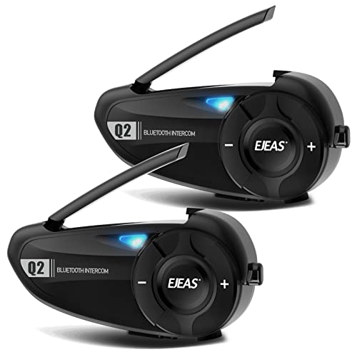 Ejeas Q2 Motorcycle Helmet Bluetooth Intercom, Motorcycle Bluetooth 5.1 Headset With Stereo Sound Effect And Quick Pairing Function For 2 Riders Talk At The Same Time Within 800M (2 Pack) #TOP19