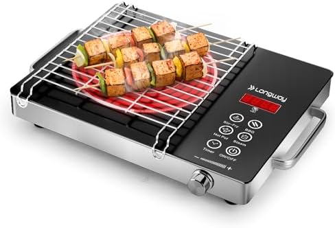 Longway Infralite Pro ICT 2200 W Infrared Cooktop with Free Stainless Steel Grill | Auto Shut Off & Overheat Protection (Black, Touch Control)