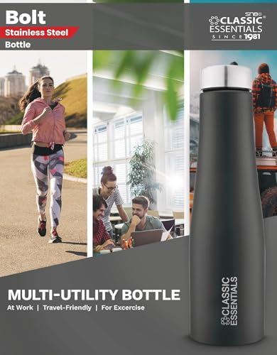 Image of CLASSIC ESSENTIALS Stainless Steel PURO Water Bottle 100% Leak Proof | Office Bottle | Gym Bottle | Hiking & Treking Bottle | Steel Water Bottle 1000 ml Bottle (Set of 2) (Black)
