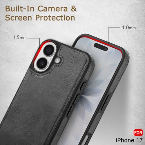 Image of TheGiftKart Genuine Leather Finish Back Cover Case for iPhone 17 | Shockproof Design | Raised Edges for Camera & Screen Protection | Stunning Minimalist Design Back Case Cover for iPhone 17 (Grey)