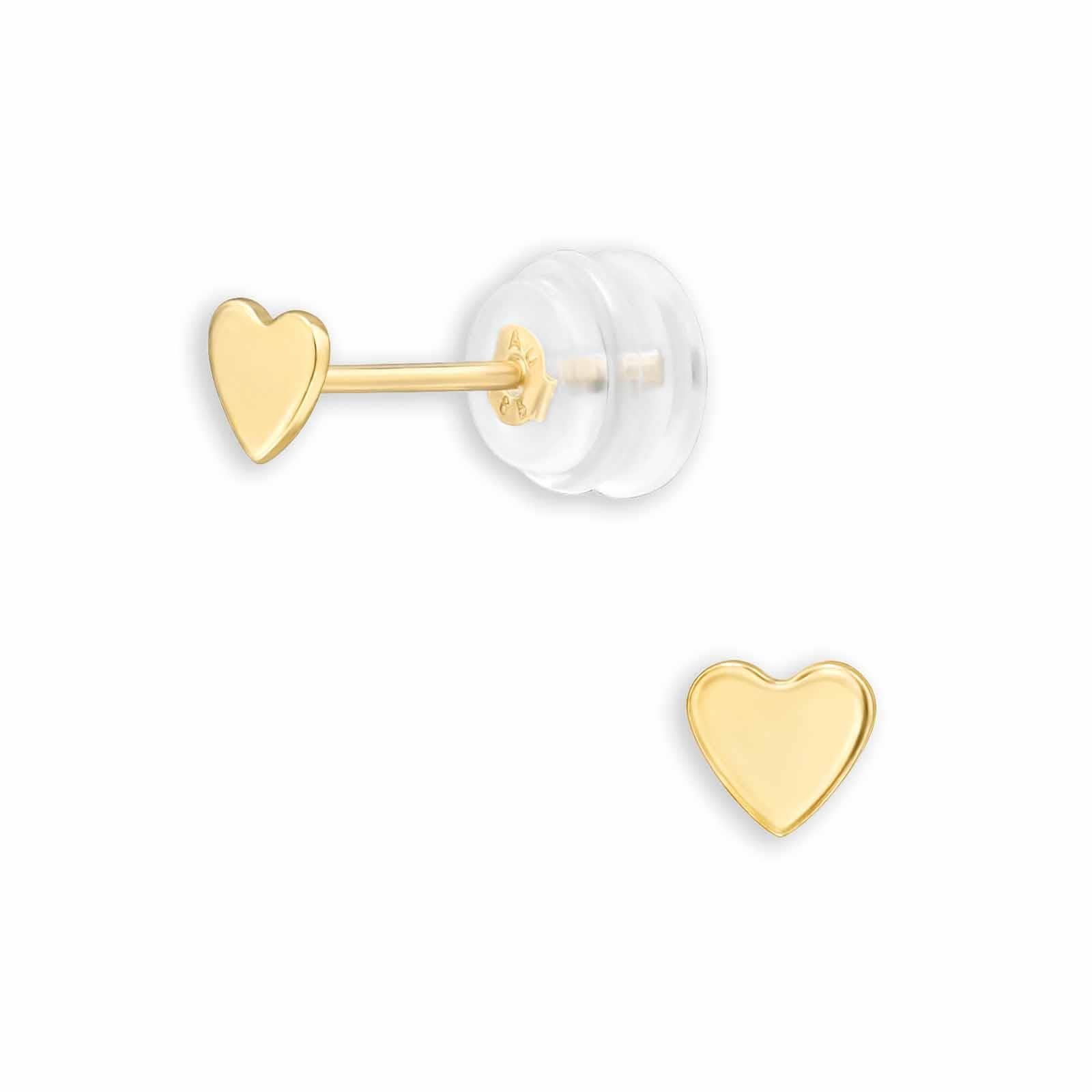 Monkimau Feingold Herz Ohrstecker 3.5mm | 14k Gold Ohrstecker für Damen, Mädchen und Kinder 585 Gold | Echtgold Schmuck Geschenk