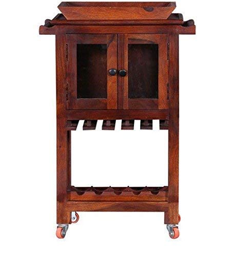 SS WOOD Furniture Altavista Rye On Wheel Solid Wood Bar Cabinet (Honey Oak Finish)
