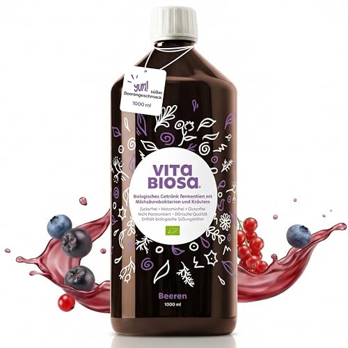 Vita Biosa Beeren Bio Fermentgetränk 1 L – süß-saure Variante mit Aronia, Johannisbeere und Heidelbeere – Milchsäurekulturen - 19 Kräutern – vegan, zuckerfrei, laktosefrei, Bio-Qualität