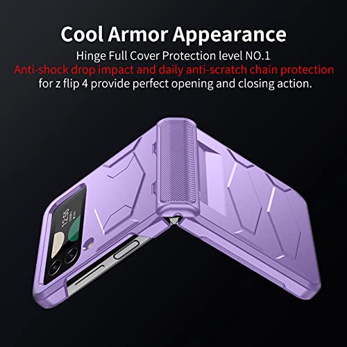 Leiau For Samsung Z Flip 4 Case Z Flip 4 Case With Full Hinge Protection - Heavy Duty Armor Design Wireless Charging Cover Phone Case For Galaxy Z Flip 4 5G(Pc+Tpu) Purple #TOP4