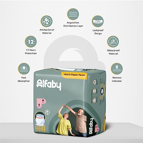 Image of Alfaby Premium Adult Diaper Pants for Men & Women - 20 Count | Extra Large Size - XL, Waist (90-152cm I 35 inch-60 inch) | Elastic Waist, Underwear Pant Style | High Absorption-Protection | Leakproof | Unisex