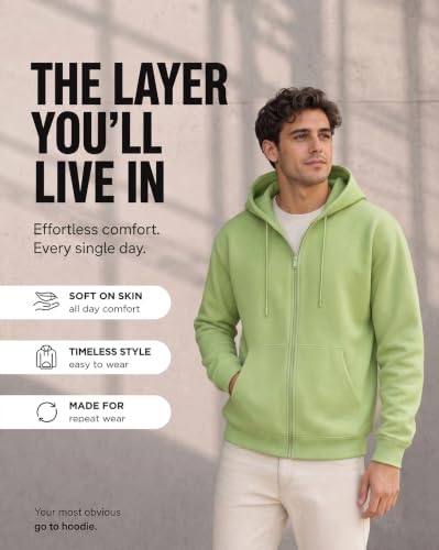 Image of Nobero Classic Zipper Hoodie for Men | Zip Up Hoodies for Men | Regular Fit | Full Zip Closure | Drawstring Hood | Zipped Hooded Sweatshirt | Cotton Rich Zipper Fleece Hoodie