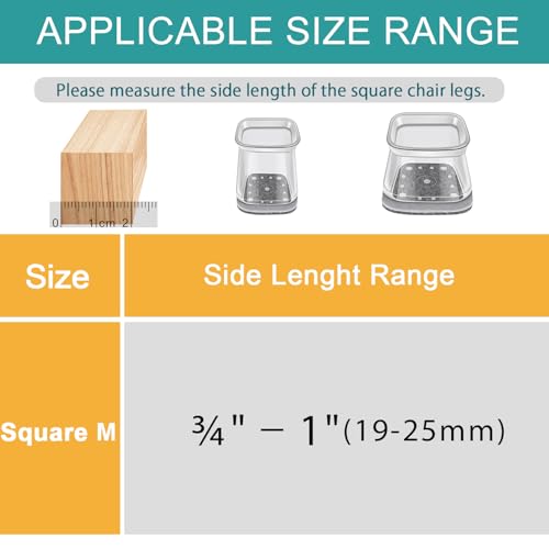 Image of Ansible 24 Pcs Chair Leg Floor Protectors Square | Silicone Felt Furniture Leg Covers for Hardwood Floors, Reduce Noise, Glide Smoothly (Square M Fit:3 /4 inch to 1 inch(19-25mm)