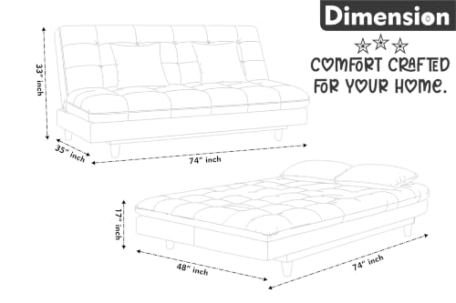 Image of Los Angeles Modern Convertible Futon Sofa Bed, Tufted Upholstered Folding Couch with Adjustable Backrest, Space Saving Sleeper Sofa for Living Room, Apartment, Office, Dorm & Guest Room - Black