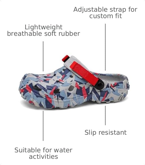 Image of ihinzry Men's Garden Clogs Graphic Mules Clog Slip On Beach Sandals for Men Outdoor Slippers with Adjustable Strap