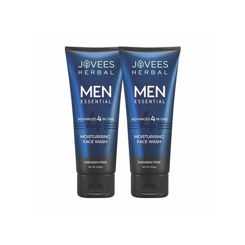 Jovees Herbal Men's Essential Advanced 4 in 1 Moisturizing Face Wash | Fight Acne & Pimples, Brighten Skin, Clears Dirt, Oil Control, Refreshing Feel | with Vit C & Vit E | Deep Pore Cleaning | For