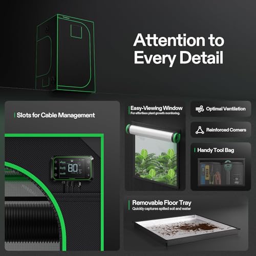 VIVOSUN Grow Tent 120 x 120 x 200 cm, Made of Highly Reflective Mylar, with Viewing Window and Base Tray for Hydroponics and Indoor Growing, S448, Suitable for VS4000/VSF4300