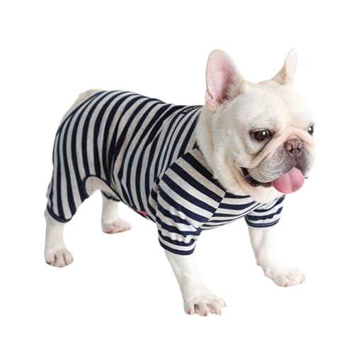BT Bear Fat Dog Clothes,Dog Classic Striped Pajamas Soft Cotton Jumpsuit Pug French Bulldog Onesies Costume for Puppy Small Medium Dogs (Navy Blue, Medium)