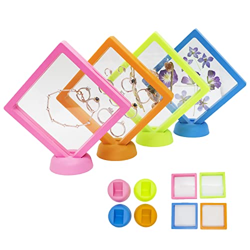 JAMBOS große Anti Tarnish Schmuck Display Organizer, 8Pcs bunte tragbare Reise Schmuck Box Rahmen zu Speicher Ringe Ohrringe Halsketten Armbänder, 11*11*2 cm, abnehmbare Basis, Geschenke Cover