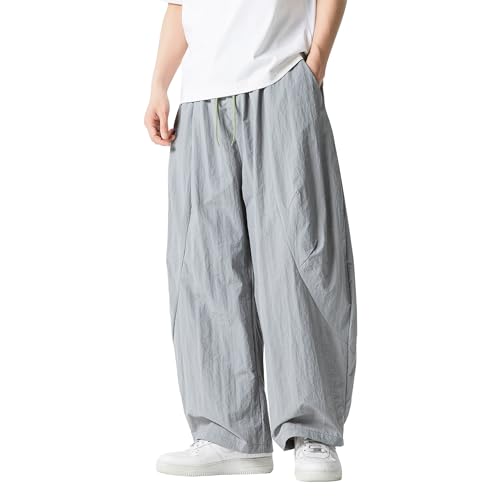 Tripleberly Mens Casual Pants Baggy Summer Beach Pants for Men Elastic Drawstring Waist Wide Straight Leg Harem Yoga Trousers3