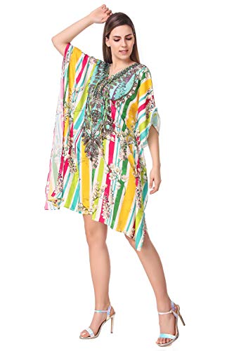 Image of RAVI RAJORIA Georgette Digital Printed Beach Wear Kaftan Blue Free Size R800 | Multi Color 2