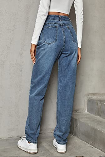 Y2K Straight Leg Mom Jeans for Women High Waist Baggy Loose Fit Cross Asymmetrical Waist Boyfriend Denim Jeans2