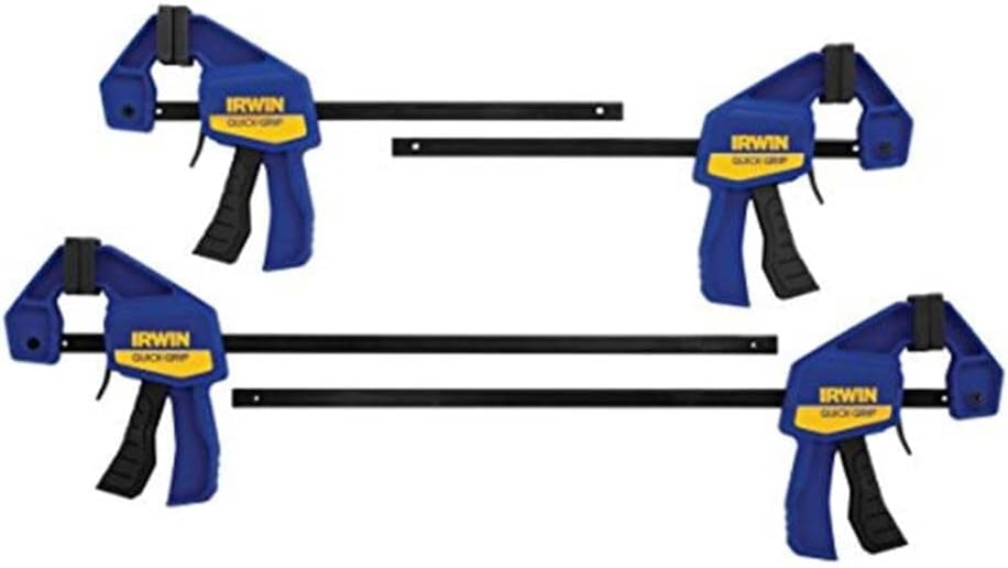 Quick-Grip Bar Clamp, One-Handed, Mini, 6-Inch (2), 12-Inch (2), 4-Pack (1964748) Blue, Yellow