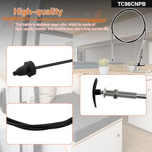 Image of TC96CNPB 96'' High Density Polymer Valve Cable - 8ft Flexible Sewer Waste Cable with Folding Handle, Fit for Valterra Bladex RV Camper, Replacement for TC96PB, 3 /8 Inch Core Diameter