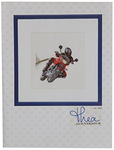 Thea Gouverneur Motorcyclist On Linen Cross Stitch Kit-6.25 x 6.75-inch 36 Count, Red, 1