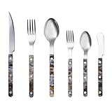 Juego de Cubiertos de Acero Inoxidable con Mango acrílico y Pinzas para Cocina, vajilla, Cuchillo, Tenedor, Cuchara y cucharilla (Gris, 6 Piezas)