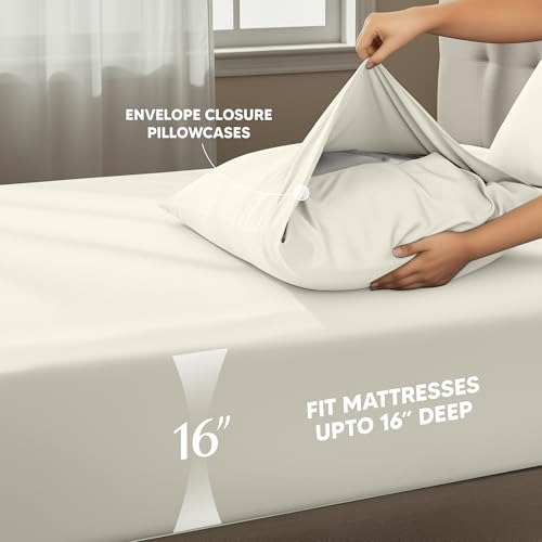 Image of Utopia Bedding Queen Size Sheet Set - 4 Piece Bed Sheets, Soft and Breathable Microfiber, Includes 1 Fitted Sheet, 1 Flat Sheet and 2 Pillowcases - Oeko Tex (Ivory)