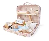 Bubblat Kids Casa delle Bambole Valigetta | Valigia portatile in legno con 22 accessori | Casa a due piani con mobili | Giocattolo educativo per ragazze e bambini | Dai 3 anni in su