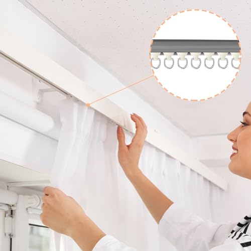 GEEHUA 50 Pcs Plastic Curtain Track Glider, Ceiling Sliding Curtain Track Hooks Drapery Curtain Track Carrier Slide Roller Window Shower Curtain Pulley Curtain Tracks Accessories - Thumbnail 4