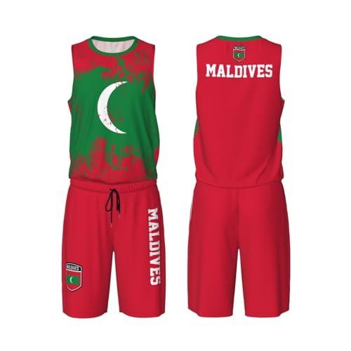 Maldives Flag Grain (1) Basketball Jersey Uniform Suit for Men Women Adults Training Athletic Set