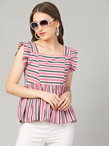 Image of ZUVINO Striped Cotton Tops for Women || Sleeveless Peplum Tops for Women || Stylish Summer Tops for Women.