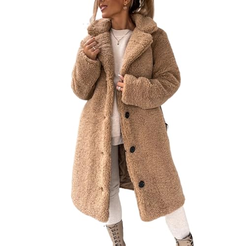 Giacche in pile sfocate per le donne abbottonate cappotto Sherpa Teddy Faux Fur Giacche Outwear, Khakia1, L