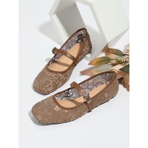 Women's Fashionable Lace Mary Janes Shoes, Casual Comfortable Breathable Black Flat Shoes for Summer, Female All-Match Spring Summer Shoes for Daily Wear, Girl Footwear, Shoes Flats2