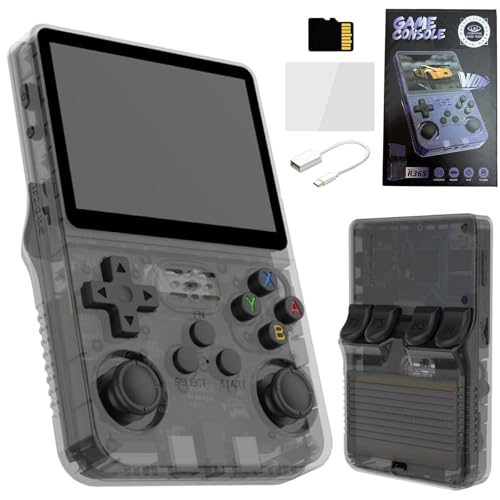 NaiTerpol R36S Retro Handheld Game Console,3.5 Inch IPS Screen Built-in 20000+ Classic Games,Portable Video Game Player for Kids Adults (Black Translucent 64G)