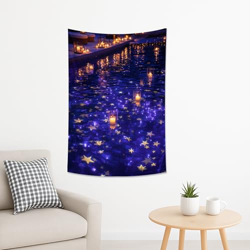 Tapiz de piscina con diseño de noche estrellada, azul a la luz de las velas, tapices etéreos estéticos para dormitorio, sala de estar, jardín, 50 x 60 pulgadas