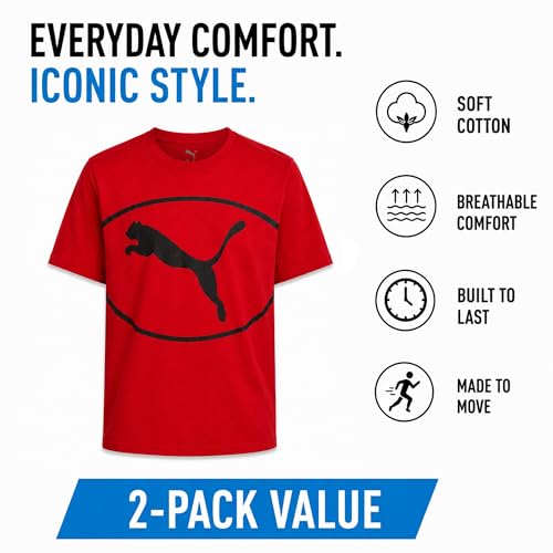 Image of PUMA Boys T-Shirts Athletic Crewneck Short Sleeve Tees (Sizes S-XL) | Soft Breathable Cotton Blend, Comfortable Casual Fit, Great for School, Play & Everyday Wear