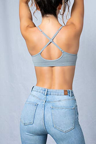 Image of Blue 55 Women's Bralette Wireless Padded Bra Top Sexy Everyday Basic Deep V-Neck