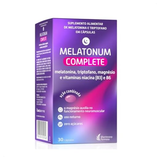 Suplemento Melatonum Complete 30 Caps Zero Açucar - Melatonina + Triptofano + Magnésio + Vitaminas Niacina B3 e B6