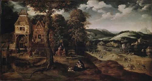 Pintura al óleo de la Huida a Egipto, cuadro clásico de Joachim Patinir para el salón de casa