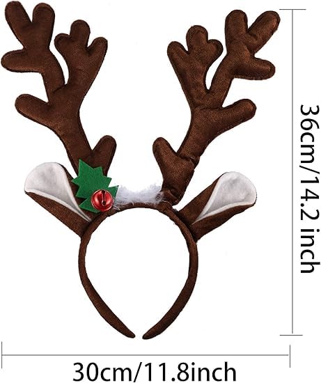 Reindeer Antlers Headband, 2PCS Deer Antlers with Bells Cute Christmas Reindeer Ears (brown orange) - Image 2
