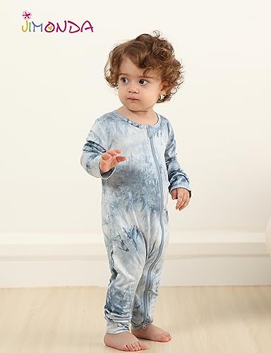 Jimonda Baby Girls Boys Footless Pajamas,Rayon From Bamboo Pjs 2 Way Zipper Long Sleeve Soft Sleeper,Infant Tie-dye Romper4