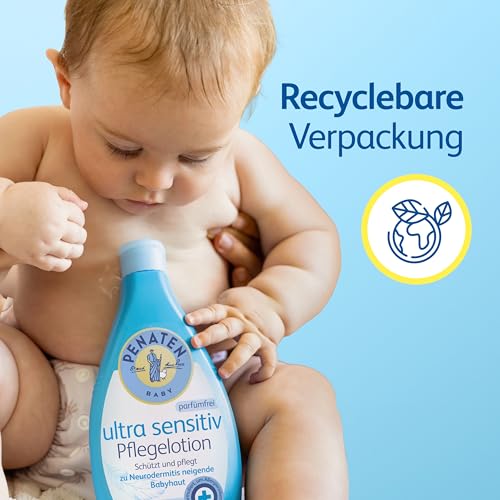 PENATEN Ultra Sensitiv Pflegelotion parfümfrei 400ml, ohne Farbstoffe formulierte Baby Bodylotion für die Pflege zu Neurodermitis neigender Babyhaut, Körperlotion speziell für Neugeborene entwickelt 4