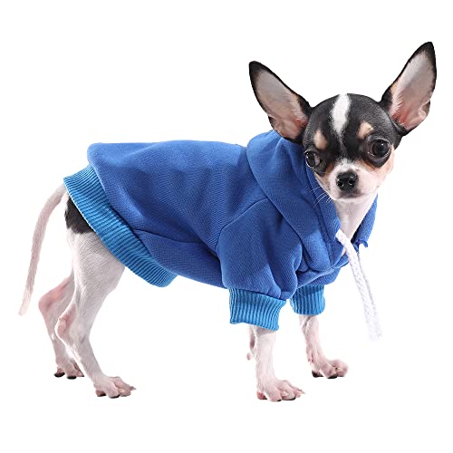 Hozz Blue Dog Hoodie Winter Dog Sweatshirt With Leash Hole Warm Dog Clothes For Small Dog Sweater Chihuahua Coat Clothing Puppy Custume L, Large (Pack Of 1) #TOP5