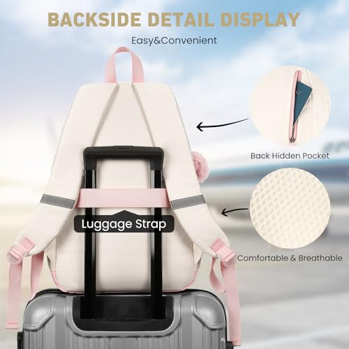Image of WINDARS School Backpack with Lunch Box for Teen Girls, Cute College Backpacks for Women Students Aesthetic Bookbag Large 15.6 Inch Laptop Bag Middle School Travel Back Pack (Pink Beige-3 Pcs)